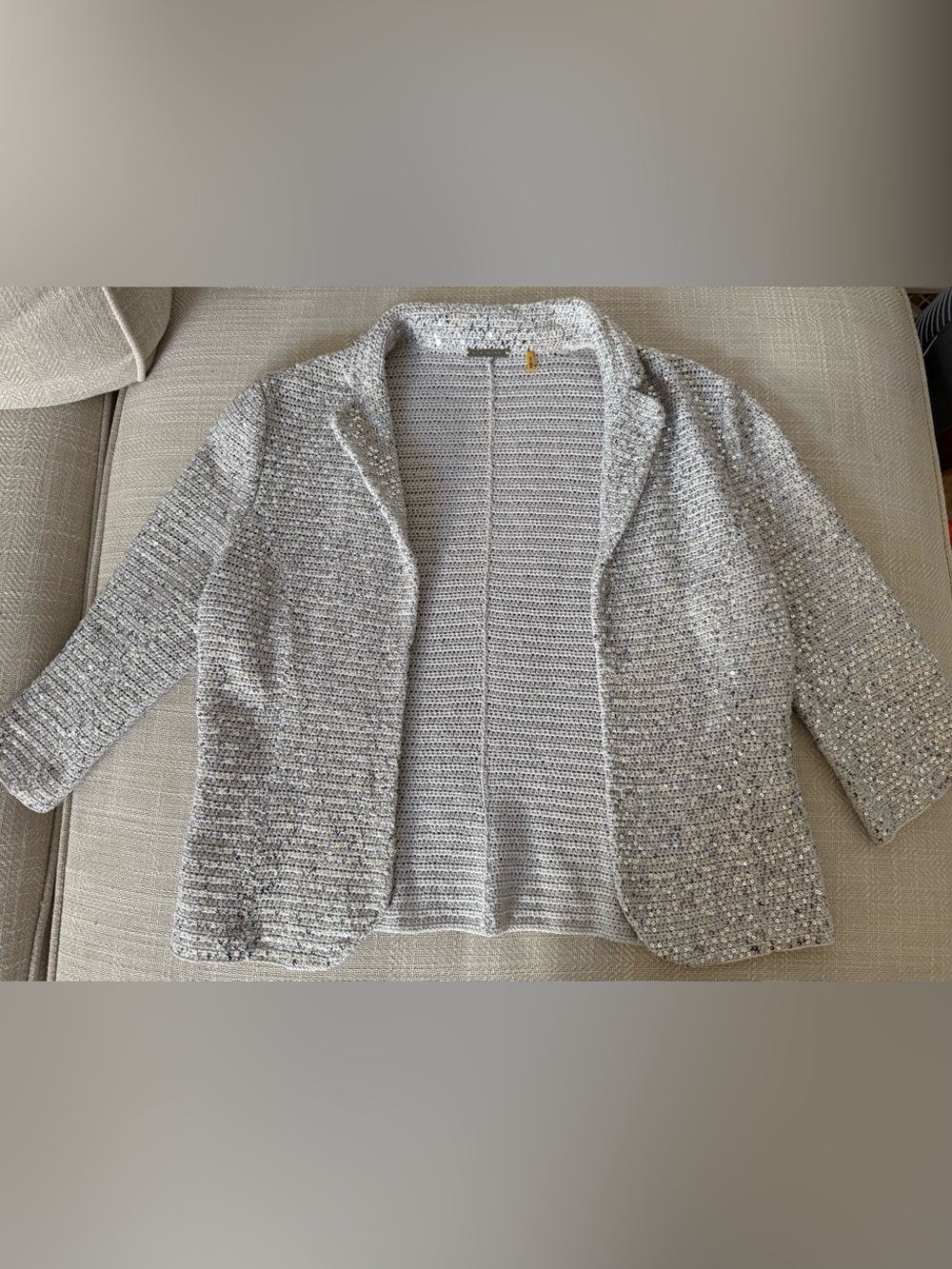 Elie Tahari Silver Sequin Open Knit Cardigan